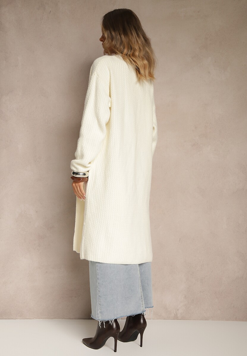 Jasnobeżowy Długi Kardigan Niezapinany z Bawełną Ferrive