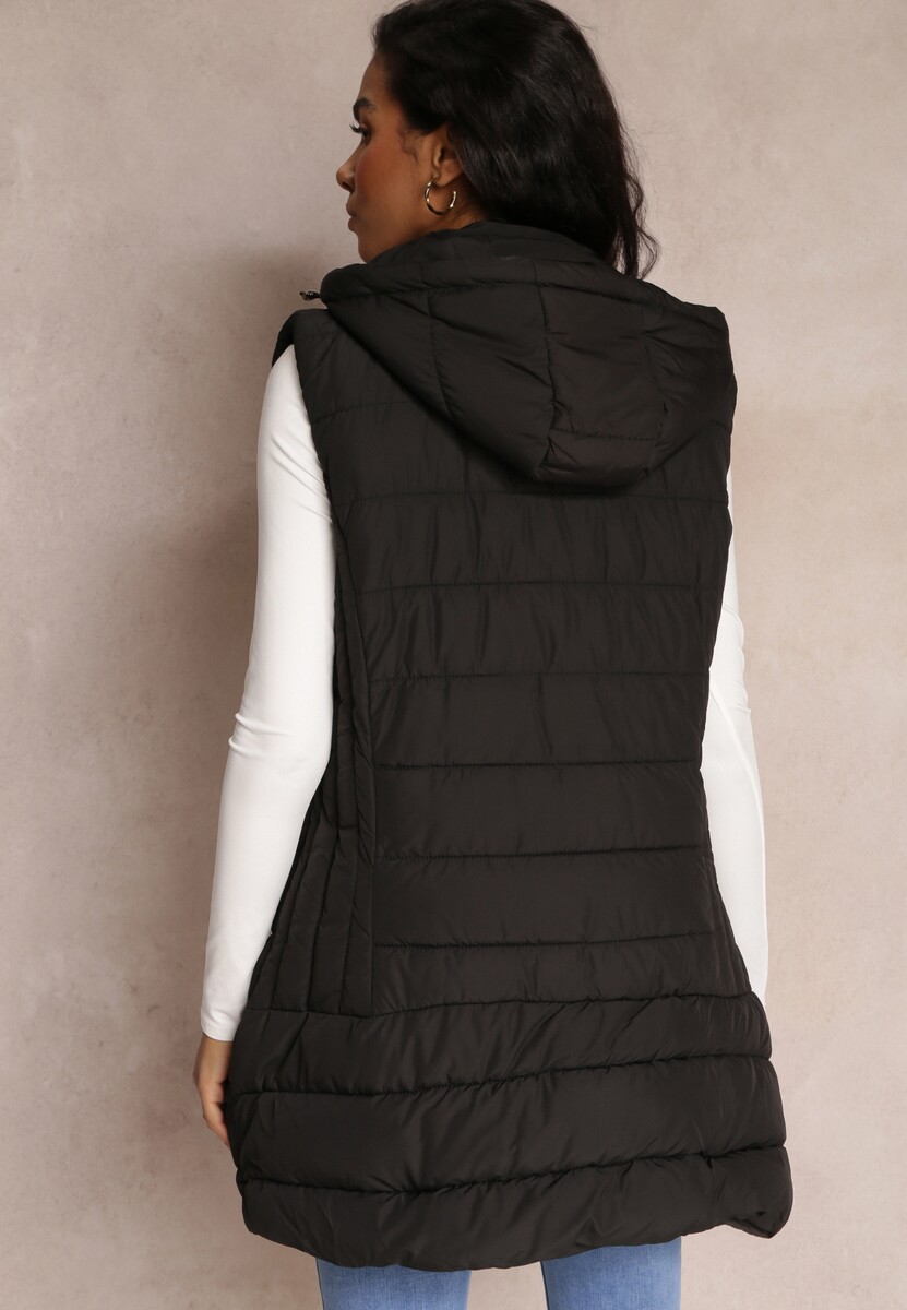 Czarna Kamizelka Długa Pikowana z Kapturem Savisuk