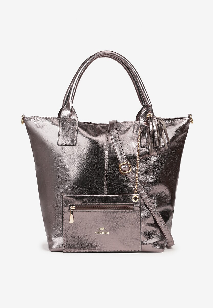 Szampańska Torebka Shopperka z Bawełną Ozdobiona Połyskiem Acredde