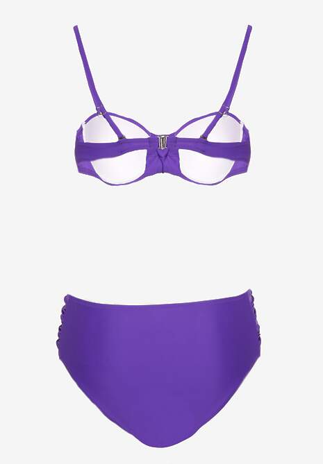 Fioletowe Bikini Figi i Usztywniany Biustonosz z Marszczeniem Vintelle