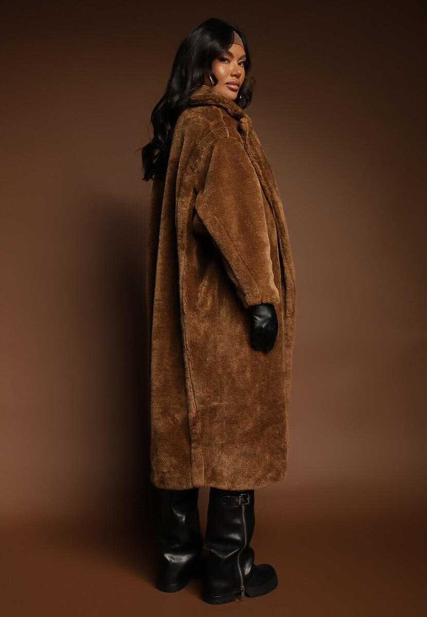 Brązowy Długi Płaszcz Futrzany Nlorre