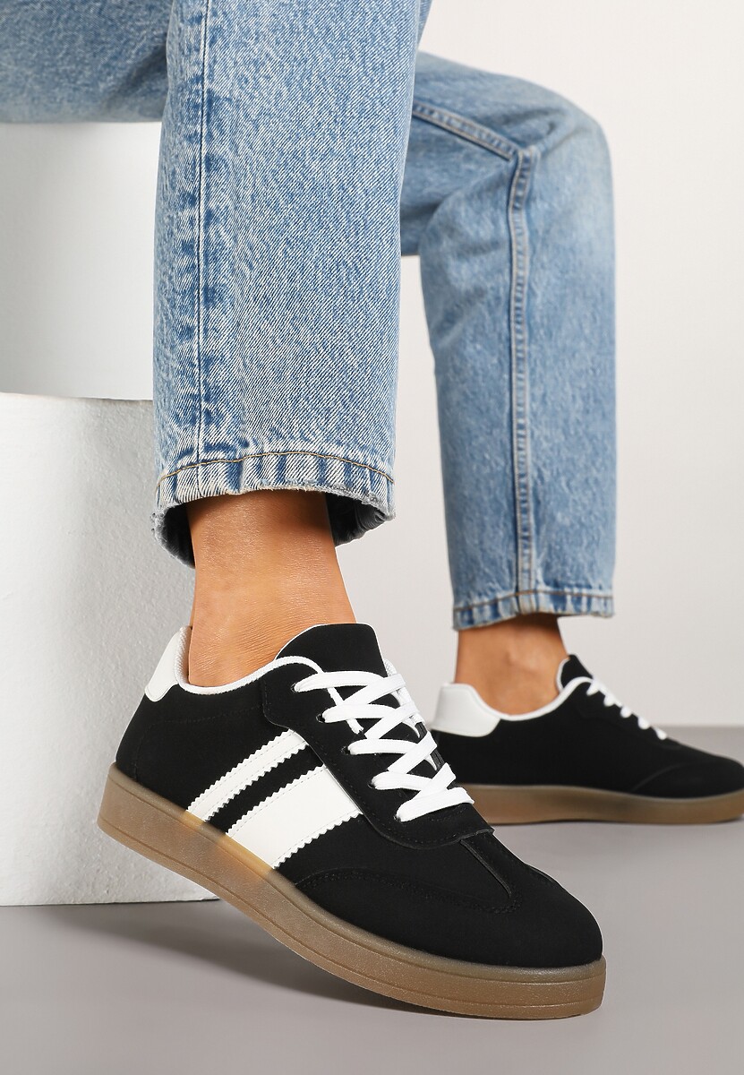 Czarne Sneakersy Typu Tenisówki Ozdobione Paskami Amolana