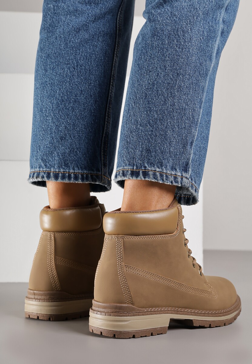 Ciemnobeżowe Sznurowane Traperki w Casualowym Stylu Anavitte