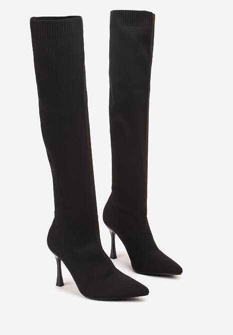 Czarne Kozaki na Szpilce Vices z Elastyczną Cholewką Nulicella