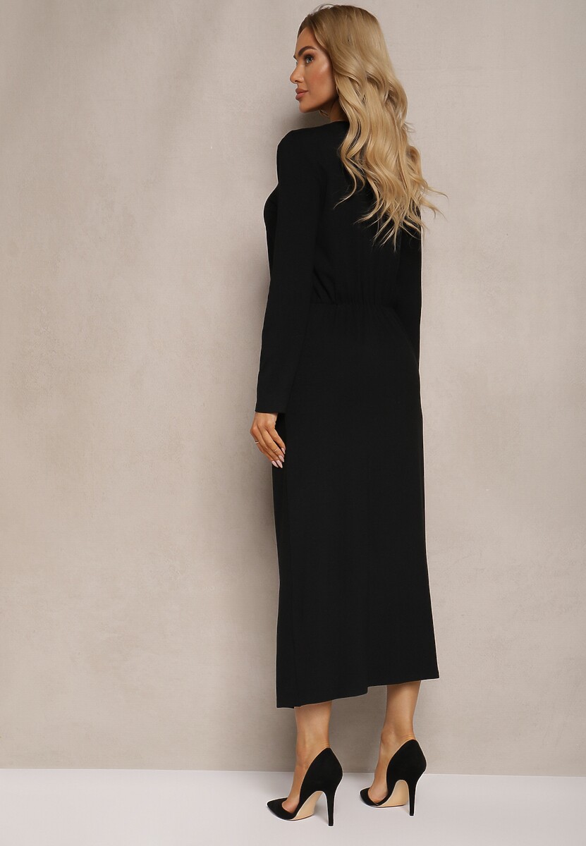 Czarna Sukienka z Ozdobnym Wycięciem i Wiązaniem Zeiini