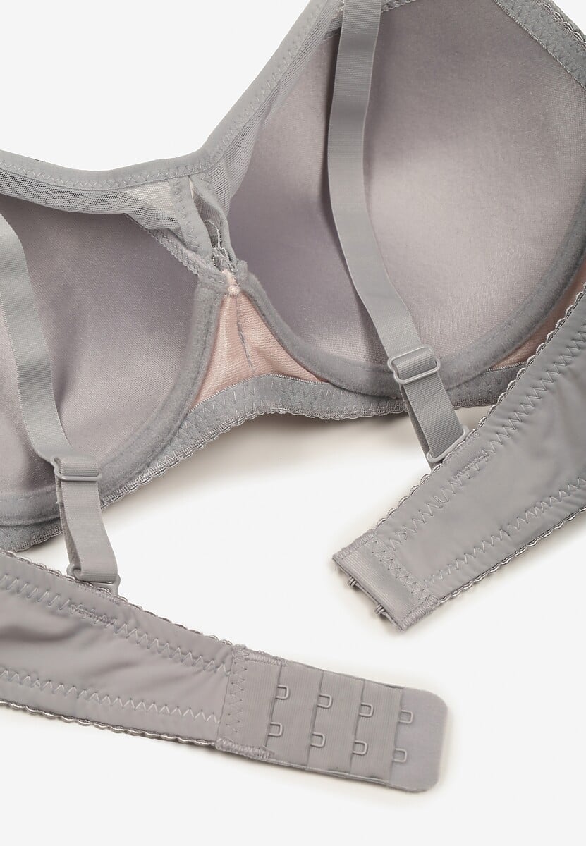 Szaro-Różowy Koronkowy Biustonosz z Odpinanymi Ramiączkami Revalora