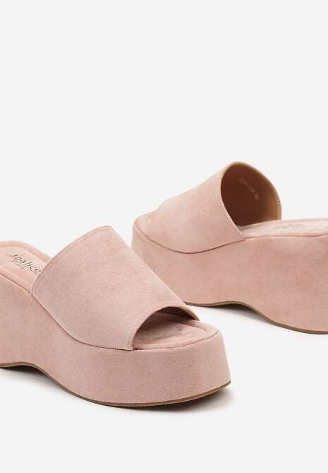 Różowe Klapki z Ekozamszu na Koturnie Rosolia