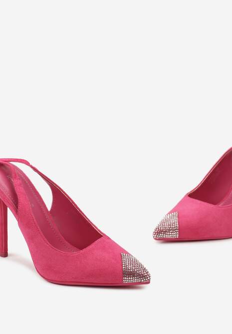 Fuksjowe Sandały z Noskiem Ozdobionym Cyrkoniami i Wiązaniem wokół Łydki na Szpilce Hlienoma
