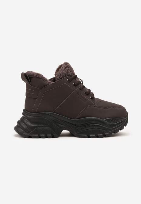 Brązowe Trapery Sneakersy Vices na Platformie z Tłoczeniem Nirrise