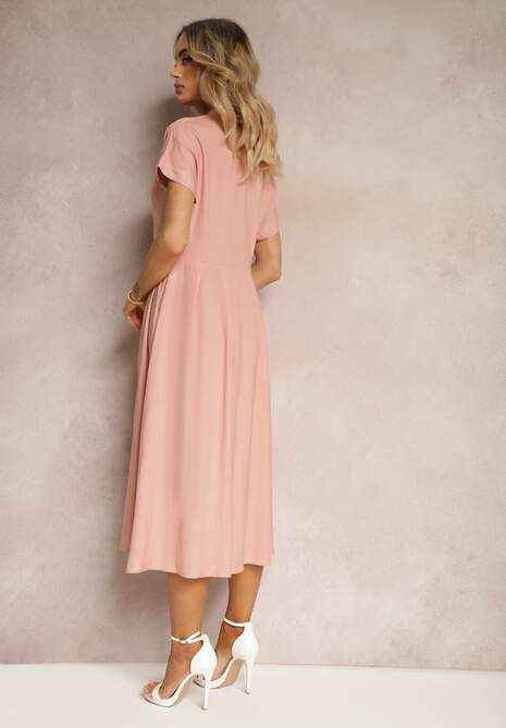 Ciemnoróżowa Sukienka Koszulowa z Lnem i Wiskozą Jucilla