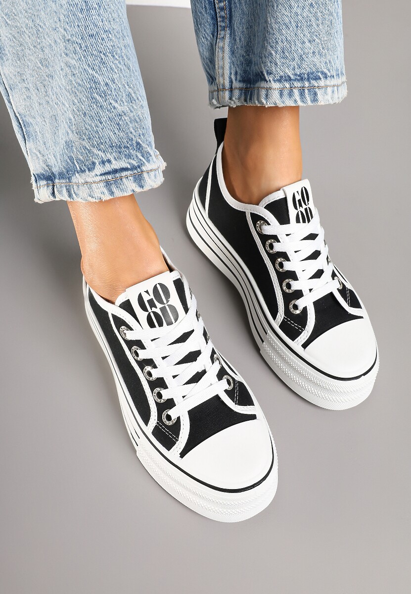 Czarne Trampki na Platformie Ozdobione Cyrkoniami Arenoria