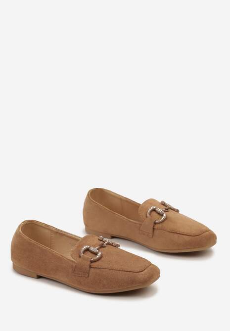 Brązowe Mokasyny Ozdobione Klamrą z Cyrkoniami z Ekozamszu Dufflea