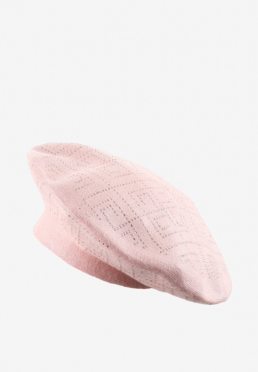 Jasnobeżowa Czapka Beret z Geometrycznym Wzorem z Cyrkoniami Holindia