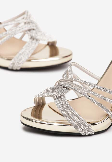 Złote Sandały z Paskami w Cyrkonie na Słupku Heletasia