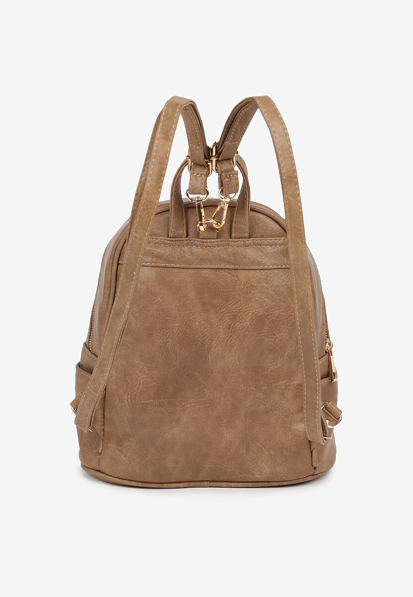 Ciemnobeżowy Casualowy Plecak z Metalicznym Suwakiem Idalerra