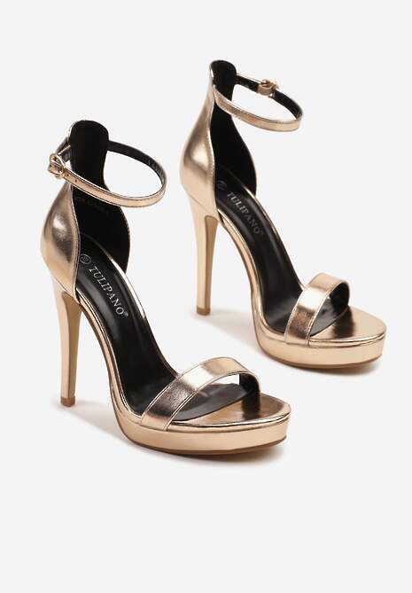 Szampańskie Sandały na Szpilce i Platformie z Paskiem Wokół Kostki Napelle