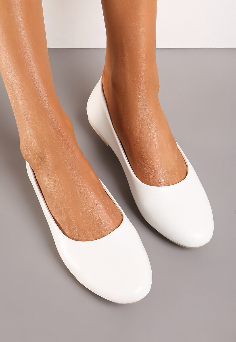 Beżowe Płaskie Balerinki z Imitacji Skóry Wsuwane z Okrągłym Noskiem  Jemenna