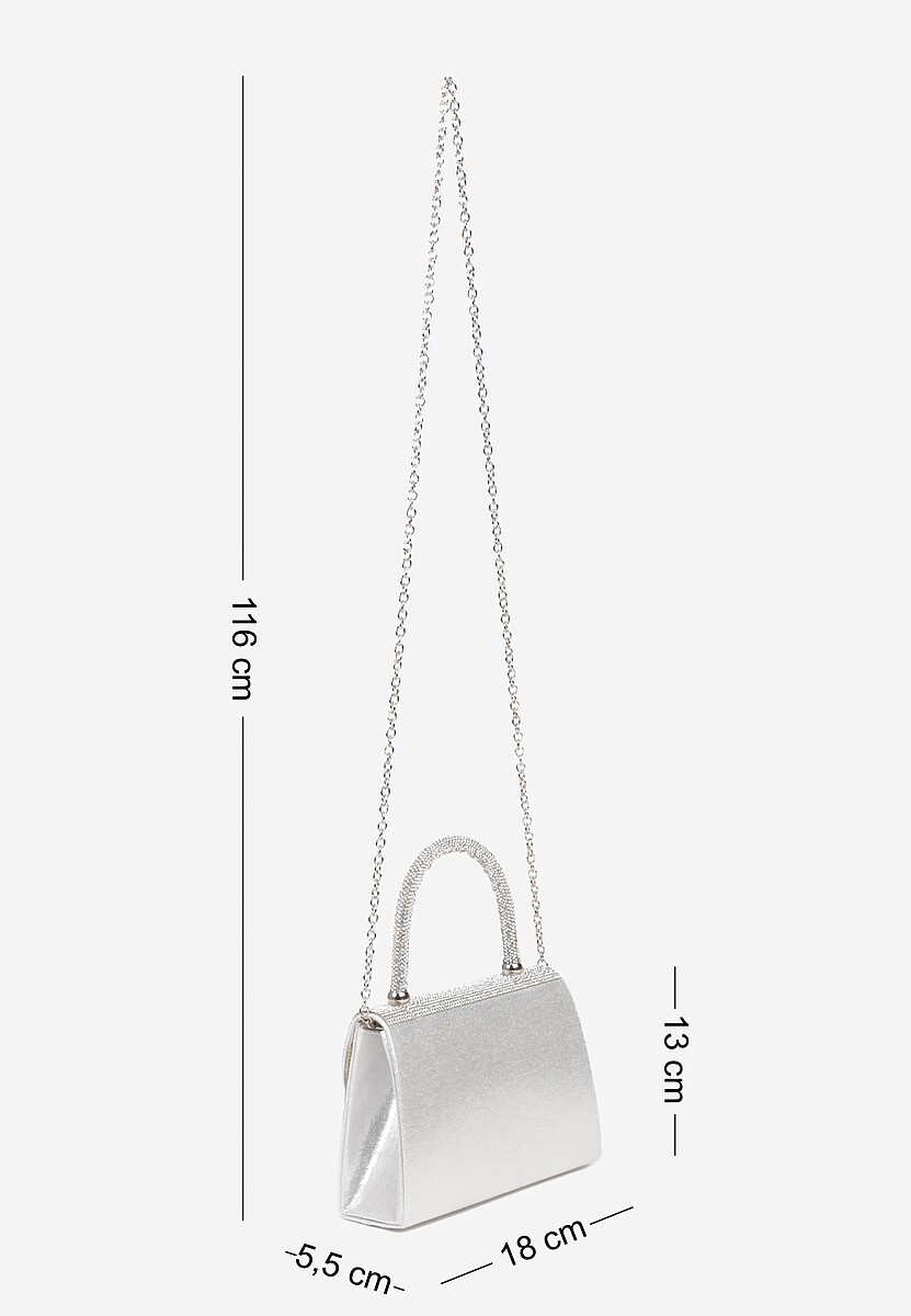 Srebrna Torebka Koferek z Dodatkowym Łańcuszkiem Zdobiona Cyrkoniami Fesalora