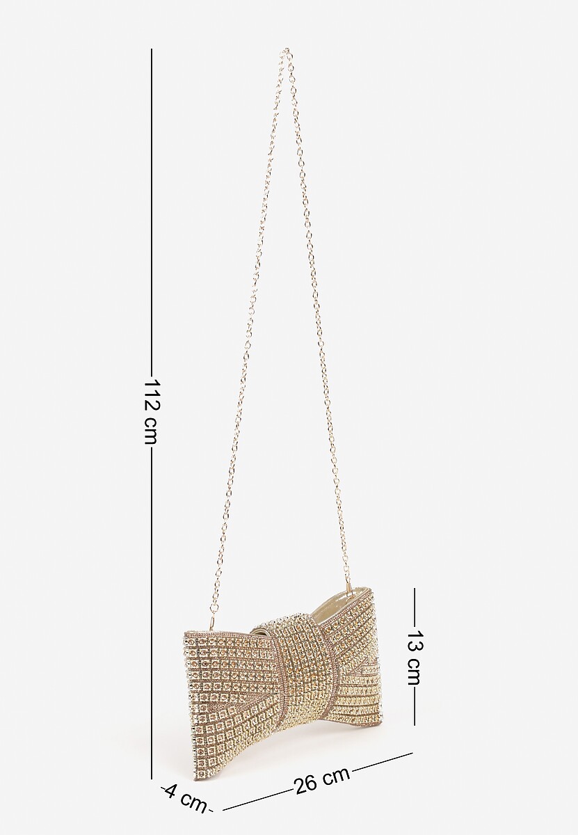 Złota Torebka Kopertówka Kokarda Vices Ozdobiona Cyrkoniami Deranne