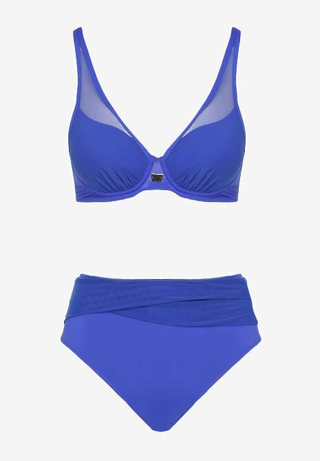 Niebieskie Bikini z Siateczkowymi Zdobieniami Biustonosz i Majtki Typu Figi Linelissa