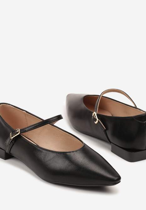 Czarne Balerinki Vices w Stylu Mary Jane z Wkładką ze Skóry Naturalnej Emilane
