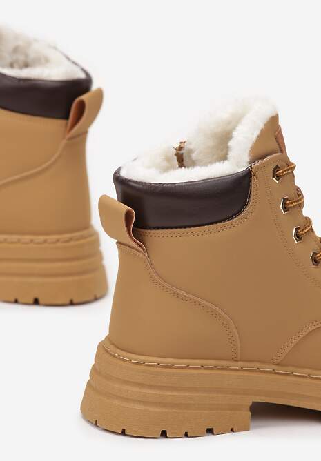 Brązowe Traperki ze Sznurowaniem i Grubą Podeszwą z Nubuku Syntetycznego Ariellta