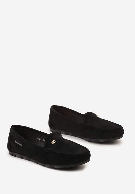 Czarne Klasyczne Mokasyny z Ekozamszu z Wkładką ze Skóry Naturalnej Nemese