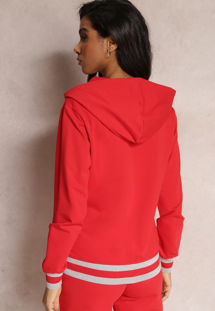 Czerwona Bluza z Ozdobnymi Ściągaczami i Kapturem z Szerokimi Sznurkami Adair