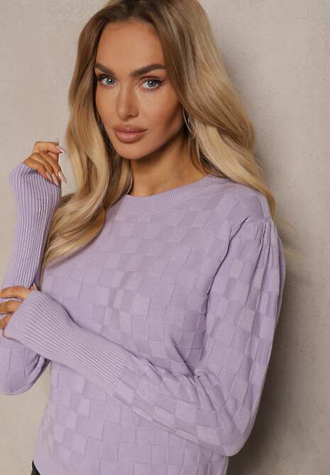 Jasnofioletowy Sweter z Modalem i Wiskozą Ozdobiony Tłoczeniem Liliti