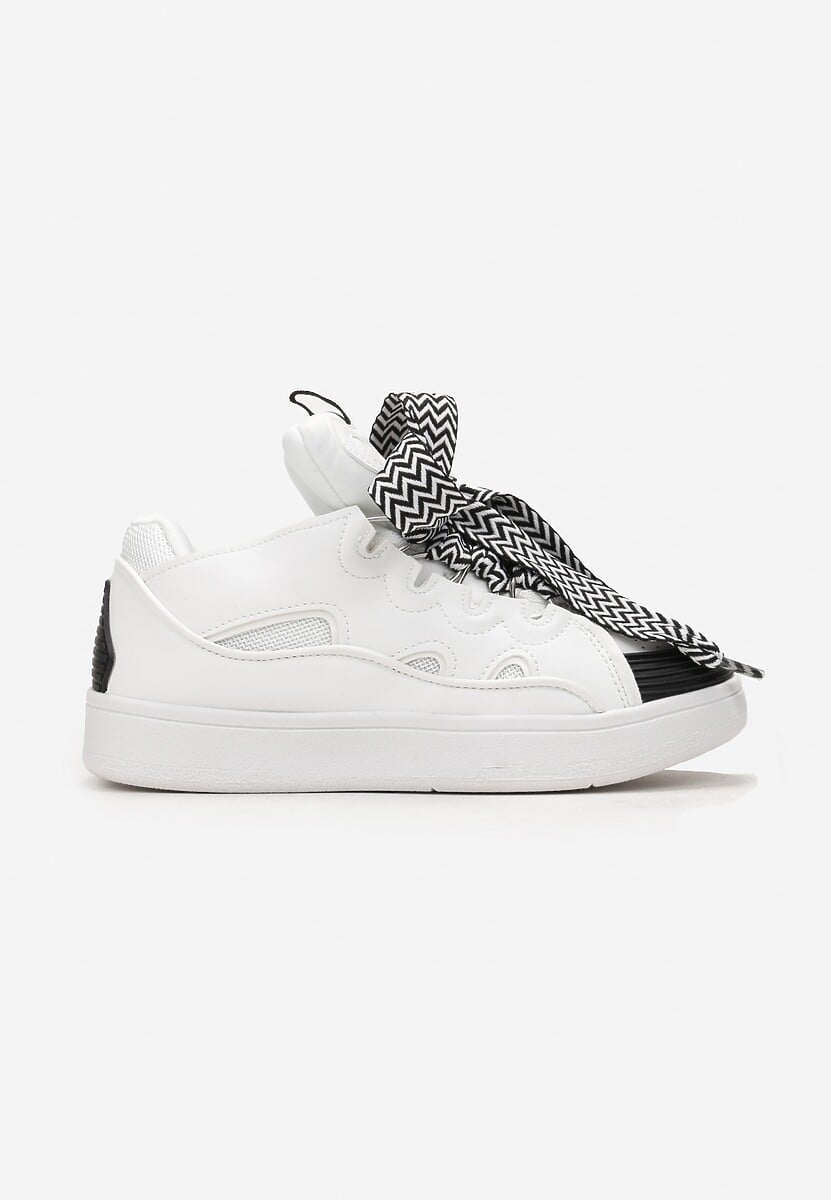 Biało-Czarne Sneakersy z Dekoracyjnym Sznurowaniem i Wstawką na Języku Cristen