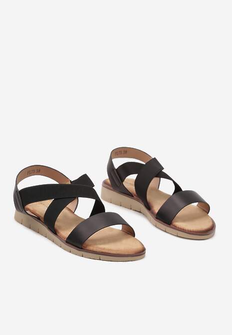Czarne Płaskie Sandały z Wsuwanym Zapięciem Sandidia