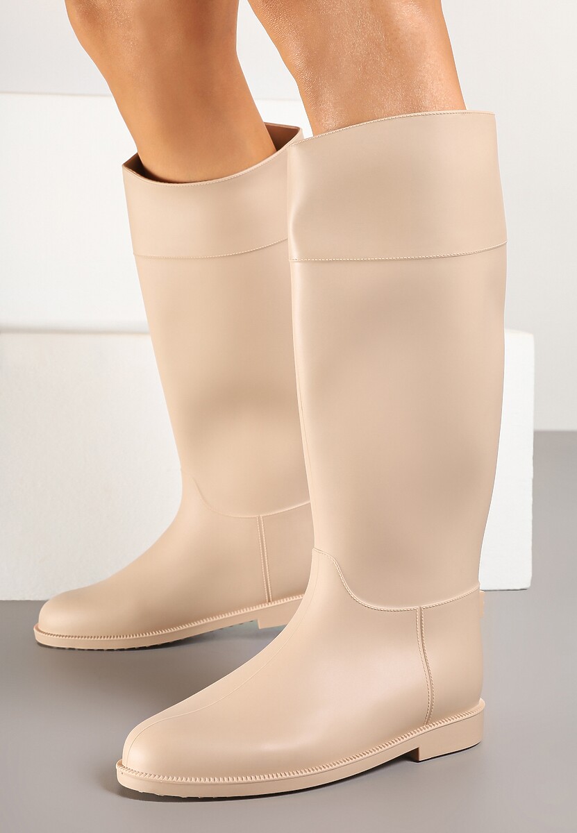 Beżowe Stylowe Kalosze w Stylu Oficerek Nelreia