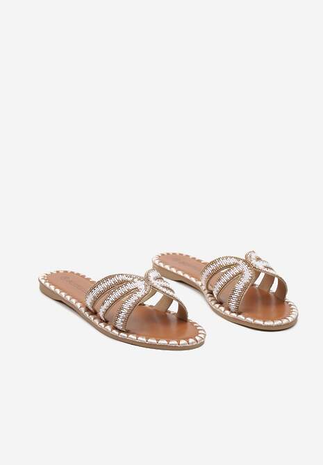 Złote Klapki na Płaskiej Podeszwie ze Zdobieniami Vornia