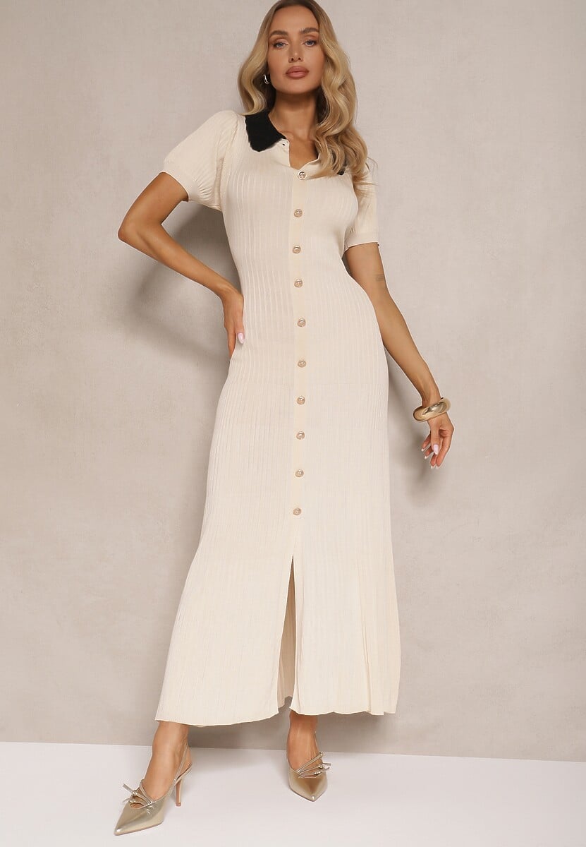 Czarna Wiskozowa Sukienka Rozkloszowana Retro z Guzikami i Kołnierzem Ardival