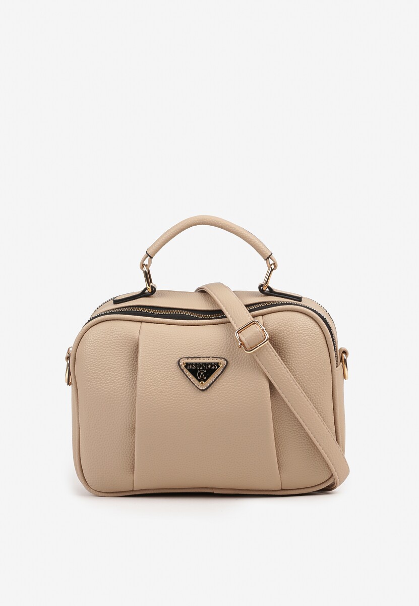 Beżowa Torebka w Stylu Listonoszki z Geometryczną Ozdobą Nanolira