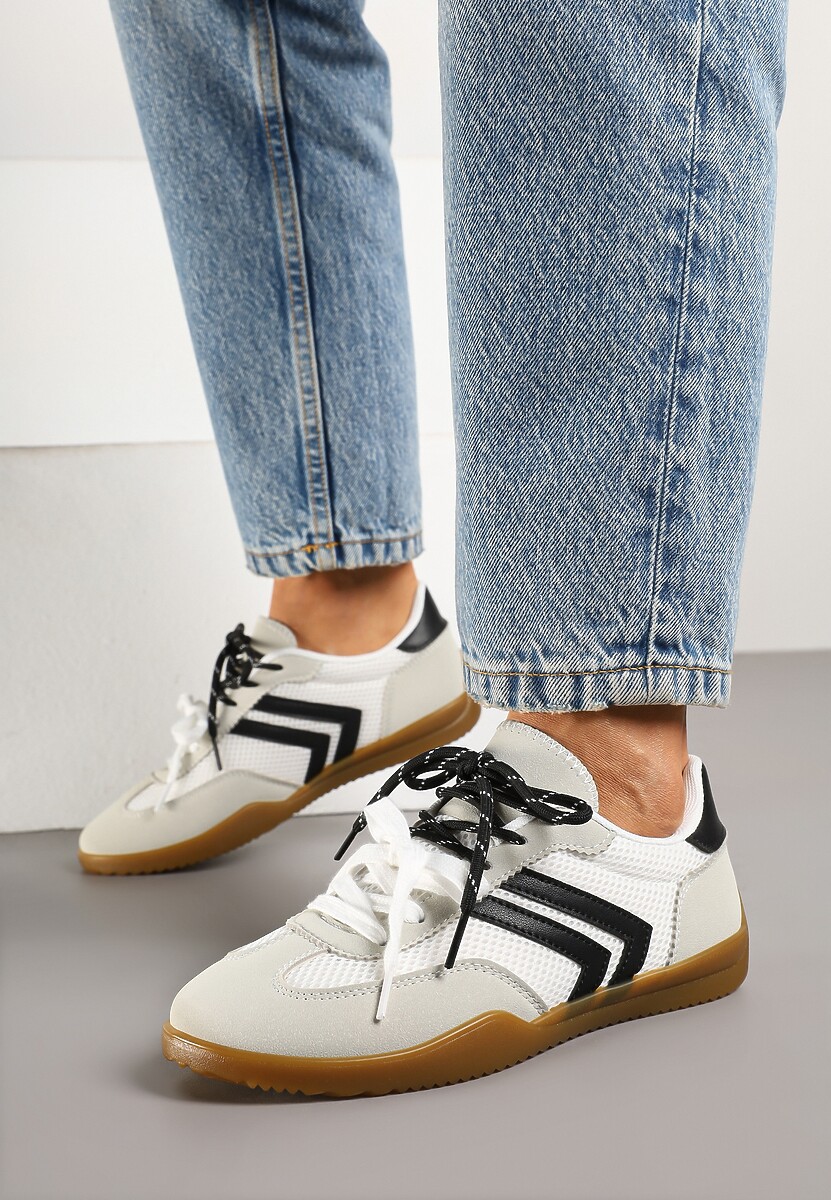 Białe Sneakersy w Stylu Tenisówek Ozdobione Geometrycznym Wzorem Teloriella