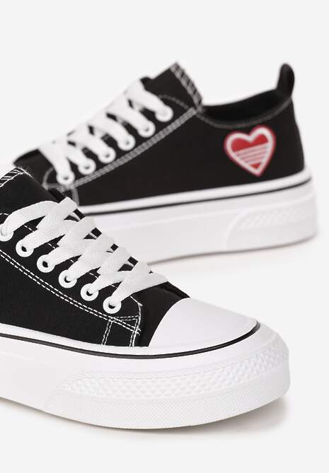 Czarne Trampki przed Kostkę z Naszywką Serduszka Xenis