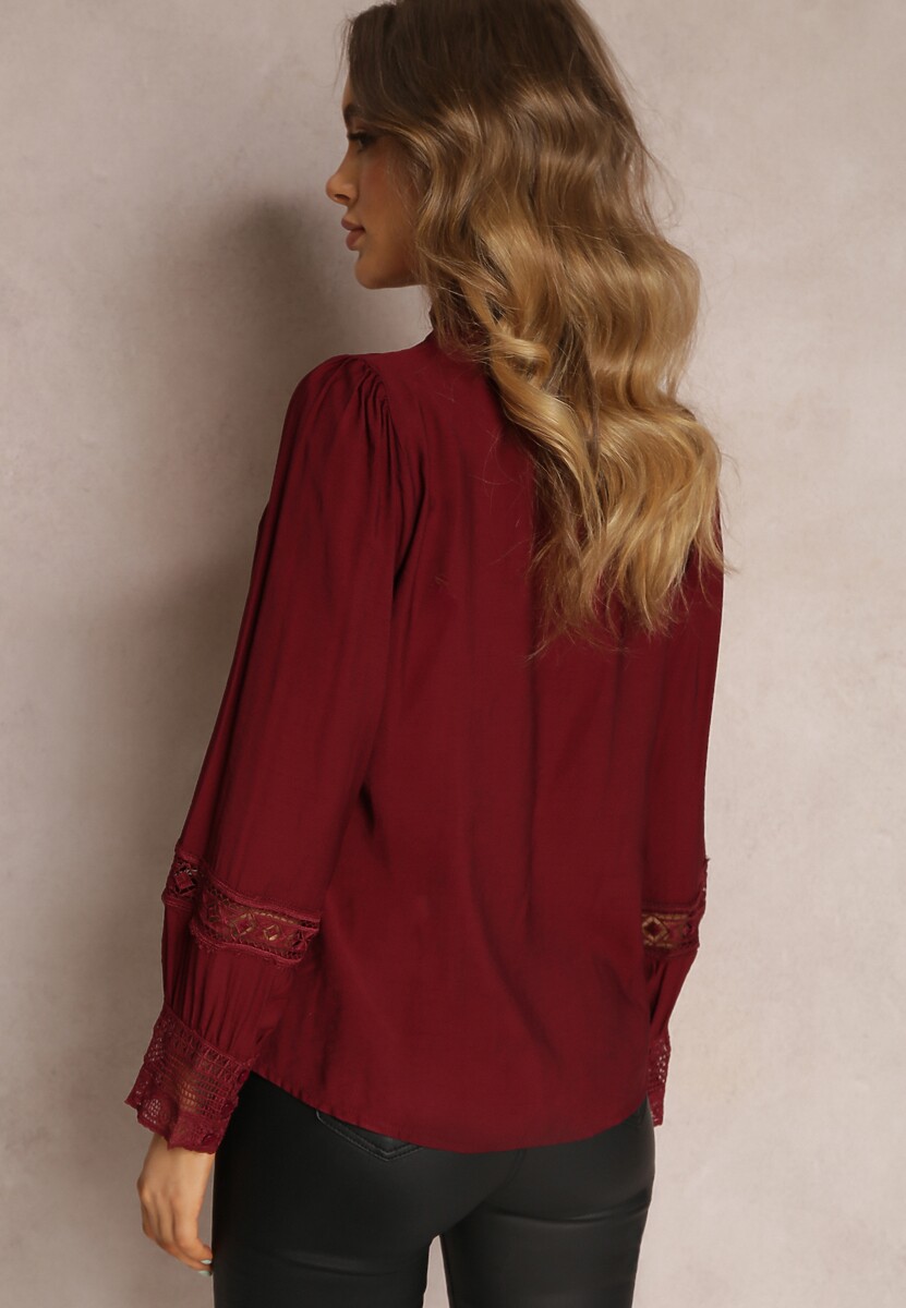 Bordowa Koszula ze Stójką i Koronką Phaeninca