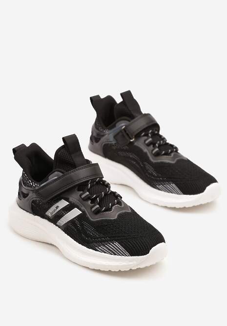 Czarno-Białe Buty Sportowe Sneakersy z Ozdobnymi Paskami Neolina