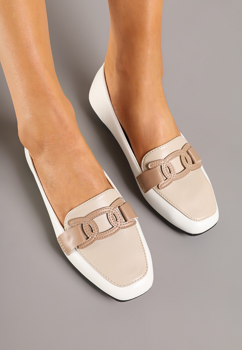 Białe Wsuwane Mokasyny z Materiałowym Paskiem Evellia