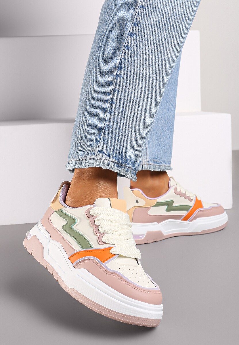 Różowe Sneakersy z Przeszyciami i Grubą Podeszwą Berinela