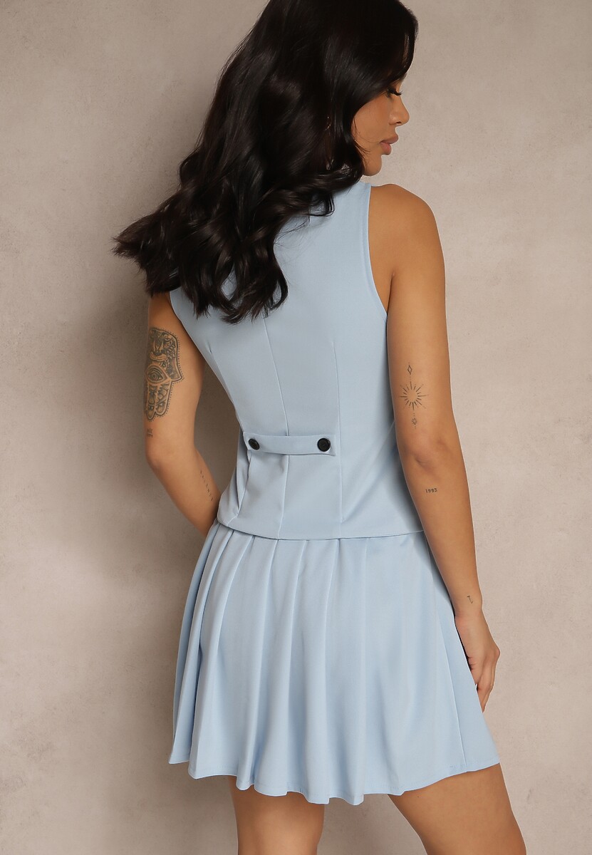 Jasnoniebieska Sukienka Dół Rozkloszowany Góra w Stylu Kamizelki Evinorae