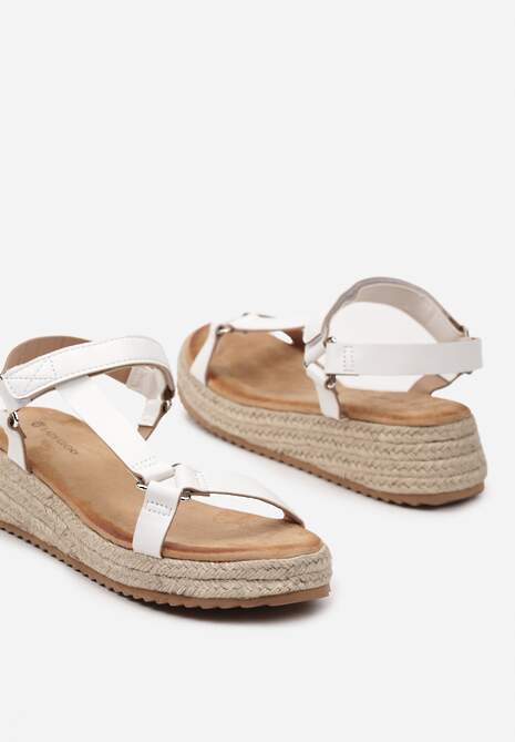 Białe Sandały Zapinane na Rzep na Grubej Podeszwie z Plecionki Elnadia
