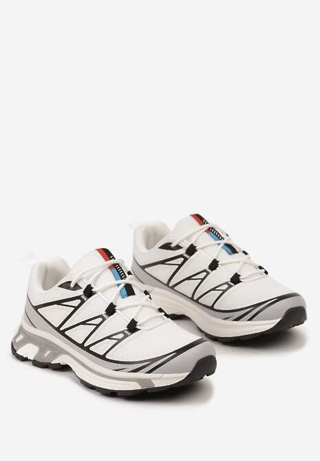 Biało-Szare Sneakersy z Ozdobnymi Wstawkami i Ściąganą Gumką Aineri