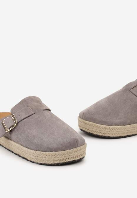 Szare Klapki Mule z Szeroką Cholewką i Plecioną Podeszwą Ilinna