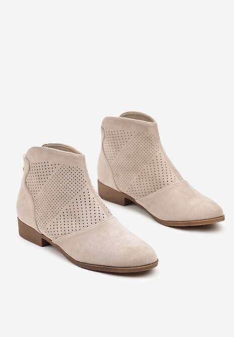 Jasnobeżowe Botki Vices z Ekozamszu z Ażurową Cholewką Selianae