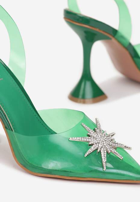 Zielone Silikonowe Sandały na Klepsydrze z Cyrkoniami Meley