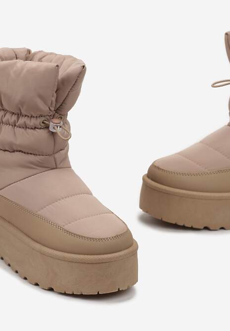 Ciemnobeżowe Śniegowce ze Ściągaczem na Grubej Podeszwie Lunne