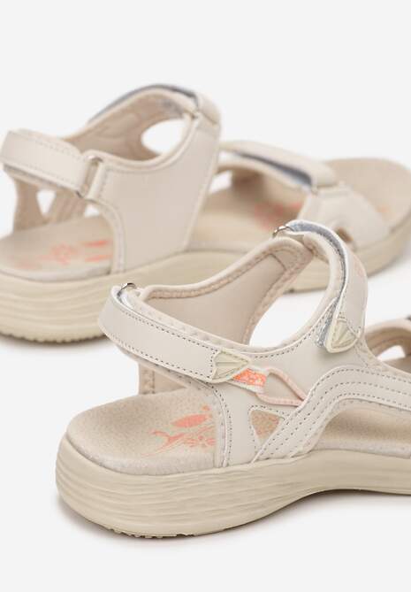 Beżowe Sandały w Sportowym Stylu ze Skórzaną Wkładką Acakaia