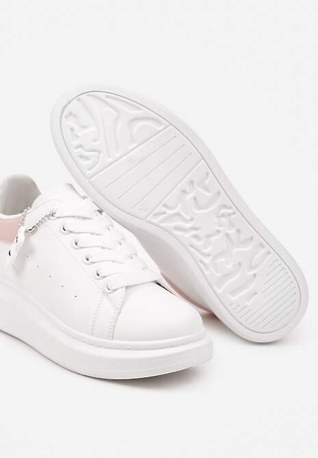 Biało-Różowe Casualowe Sneakersy z Zawieszką Misiem Ulevidia